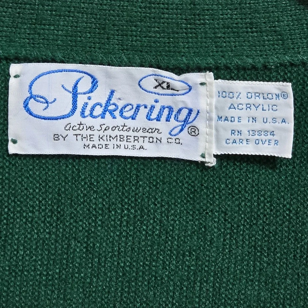 VTG Men's Pickering Pebble‎ Beach Green Golf Club Cardigan Sweater 70s Sz XL USA